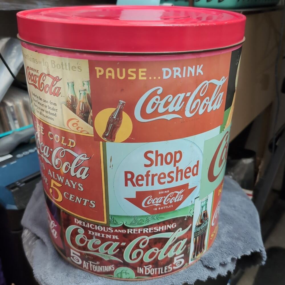 Vintage 1989 Coca Cola Coke Advertising Tin 10" x 11.5” Classic Red Lid